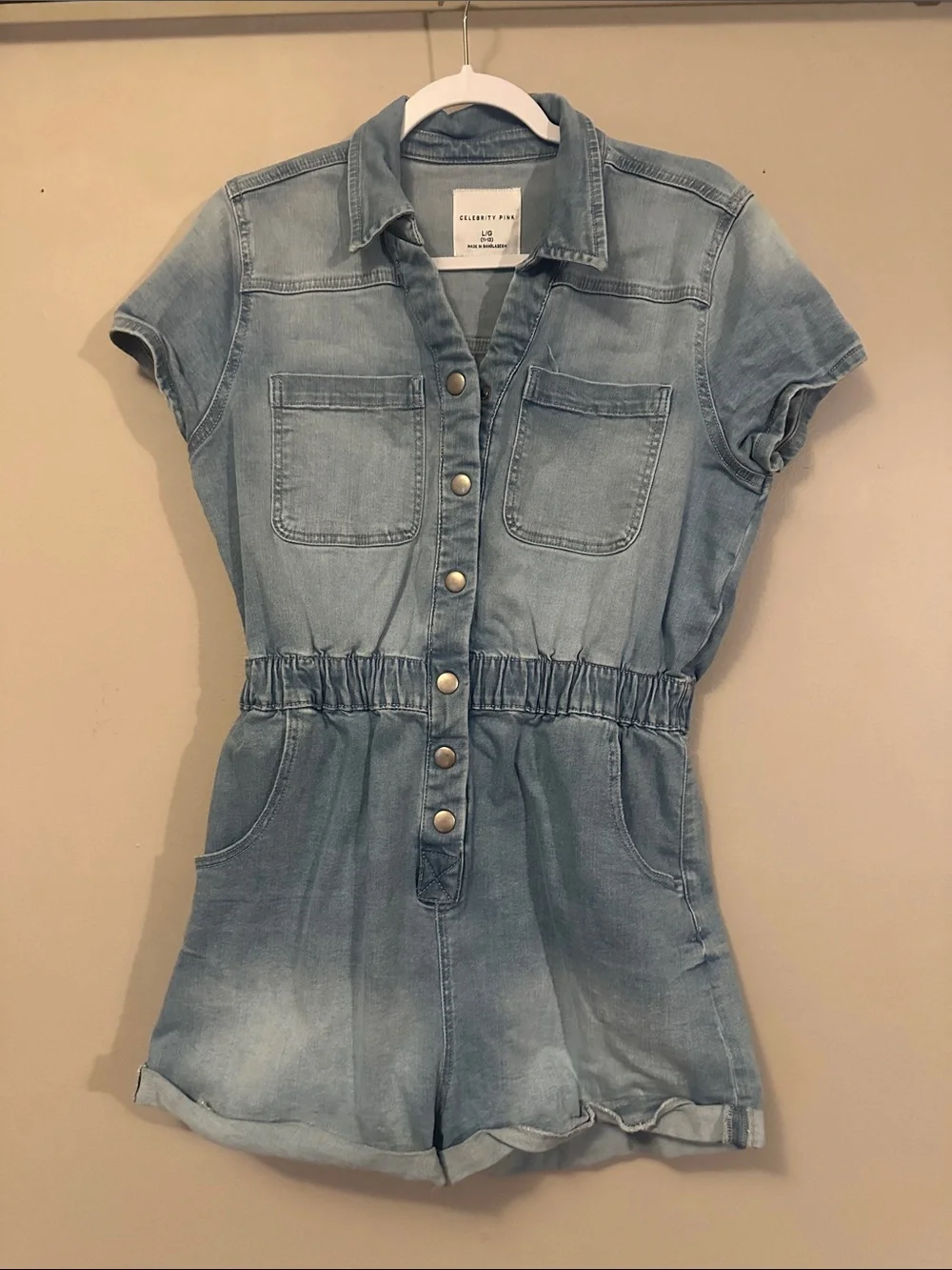 Celebrity Pink Light Blue Denim Short Sleeve Romper